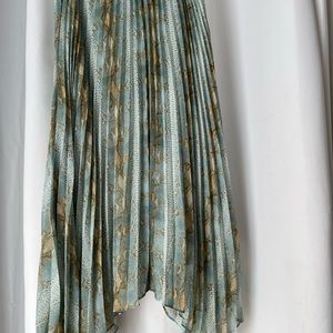 Lucy Paris Pleated Maxi Skirt - Blue/Green Print, Size XS
